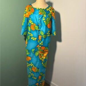 Blue and Orange Floral Hawaiian Dress